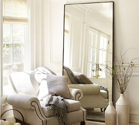 Mirrors - Oversized Leaning Floor Mirror | Pottery Barn - leaning floor mirror, slim framed floor mirror, leaning floor mirror, Oversized Floor Mirror, Leaning Floor Mirror, Room Decorating, Large Mirror, A Living Room, Floor Mirror, Small Living Room, Small Living, Room Designs