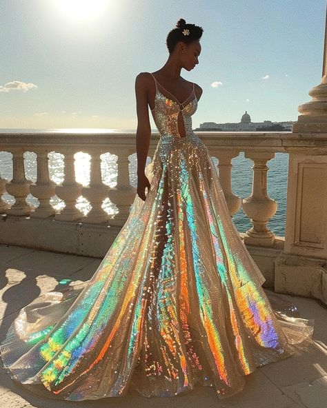 Which one do you like most? ✨ Choosing the perfect mermaid holographic party dress involves considering various factors to ensure you… | Instagram Iredesant Dress, Opalescent Wedding Dress, Meemaid Dress, Iridescent Dress Prom, Holographic Wedding Dress, Irredescent Dress, Holographic Prom Dress, Holographic Gown, Mermaid Themed Dress