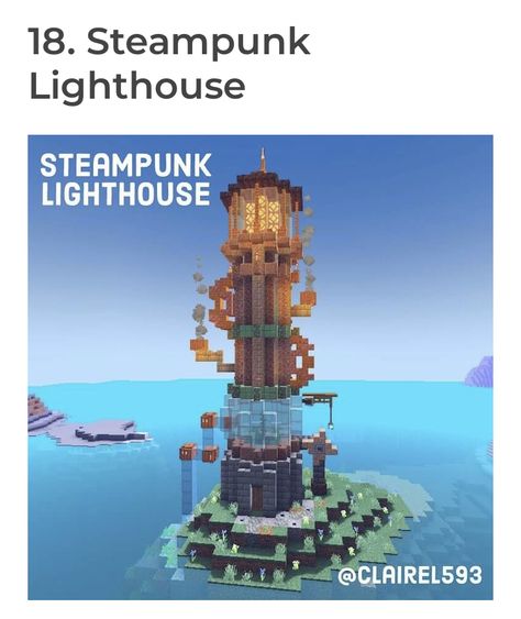 Steampunk Lighthouse, Minecraft Buildings, Minecraft Ideas, Minecraft Designs, Statue Of Liberty, Lighthouse, Minecraft, Craft Ideas, Building