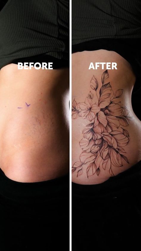 Tattoos To Cover Strech Marks, Birthmark Cover Up Tattoo, Stretch Mark Tattoo Ideas, Strech Marks Tatoos, Tattoos Over Stretch, Strechmark Cover Up Tattoo, Stomach Stretch Mark Tattoo, Tattoo Stretch Mark Cover Up, Tattoo On Strechmark