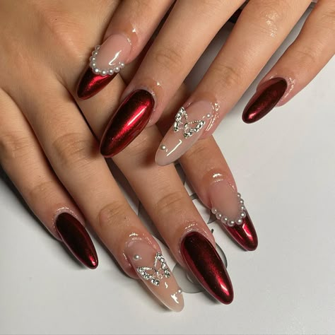 Red Chrome Nails: 37+ Designs That Will Turn Heads - Nail Designs Daily Red Chrome Nails, Red Chrome, Chrome Nails Designs, Formal Nails, Red Valentine, Pearl Nails, Nagel Inspo, Xmas Nails, Prom Nails