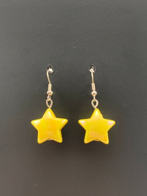 Yellow Star Earrings, Weirdcore Earrings, Object Earrings, Fun Earrings Unique, Weird Accessories, Scene Earrings, Silly Earrings, Star Dangle Earrings, Cool Earrings