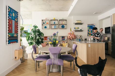 My House: Inside Mikei Huang’s Color-Curious, Splashy Bushwick Apartment - Dwell Bushwick Apartment, Space Saving Apartment, Staircase Outdoor, Farmhouse Scandinavian, Dwell Magazine, Plant Kitchen, Barcelona Apartment, Light Hardwood, Light Hardwood Floors