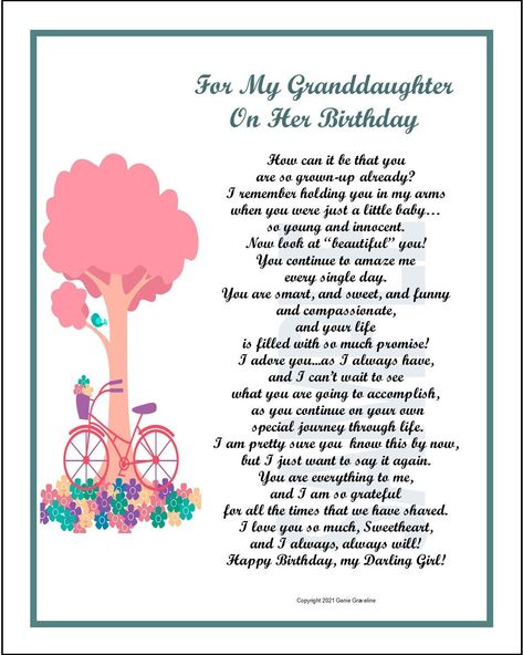 Birthday Poem For Granddaughter, Quotes For Granddaughters Birthday, Poems For Granddaughters, Granddaughter Birthday Wishes Beautiful, Granddaughter Birthday Cards, Happy Birthday Granddaughter Love You, Grandaughters Birthday Wishes, Happy 13th Birthday Granddaughter, Prayer For Granddaughter