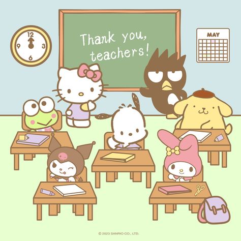 Happy #NationalTeacherDay! 📚🍎 Cute Powerpoint Templates, Hello Kitty School, Hello Sticker, Hello Kitty Imagenes, Melody Hello Kitty, Hello Kitty Drawing, Sanrio Wallpaper, Stationary School, Friends Characters