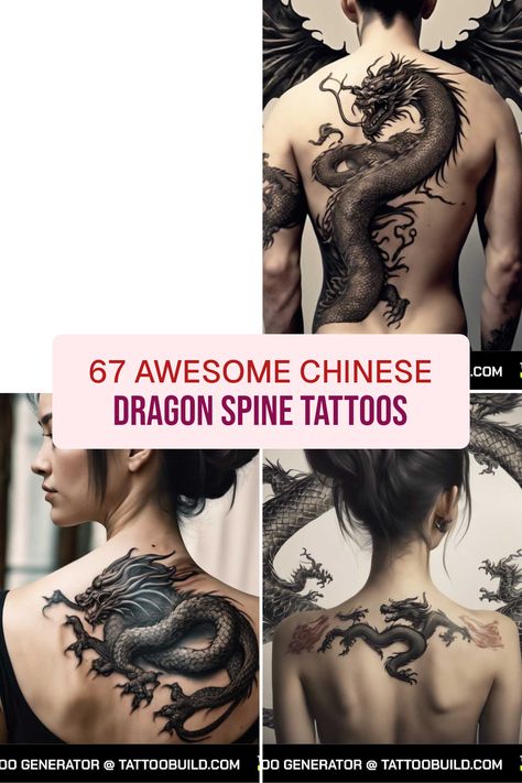 Explore our collection of 67 incredible Chinese dragon spine tattoo designs to inspire your next body art. These vibrant and intricate ink ideas showcase the detailed and colorful representation of this mythical creature. Whether you're looking for bold traditional styles or modern interpretations, you'll find the perfect inspiration to tell your story. These spine tattoos combine mysticism and beauty, providing a unique tattoo experience that donates character and sophistication Full Back Dragon Tattoo For Women, Spine Tattoo Designs, Dragon Spine Tattoo, Chinese Tattoo Designs, Chinese Dragon Tattoo, Tattoo Generator, Dragon Tattoo Meaning, Asian Dragon Tattoo, Red Dragon Tattoo