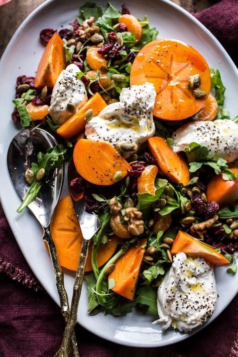 Persimmon Recipes, Autumn Salad Recipes, Burrata Salad, Autumn Salad, Winter Salad, Half Baked, Half Baked Harvest, Persimmon, Delicious Salads