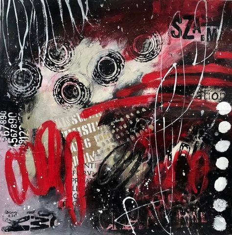 Original Abstract Collage by Conny Lehmann | Abstract Expressionism Art on Paper | red excitement 04 Red Collage Art, Edgy Abstract Art, Colors With Red, Paintings With Text, Abstract Grunge Art, Dark Collage Art, Abstract Paper Art, Mixed Media Abstract Art, Red And Black Paintings