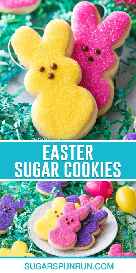 These adorable Easter Sugar Cookies are almost too cute to eat! Perfect for making with kids, this recipe is fun and easy, and the cookies taste just as good as they look. Recipe includes a how-to video! Peep Sugar Cookies, Easy Sugar Cookie Recipe, Easter Cookie Recipes, Sugar Spun Run, Easter Foods, Easter Bunny Cookies, Spring Recipe, Easter Sugar Cookies, Easter Snacks