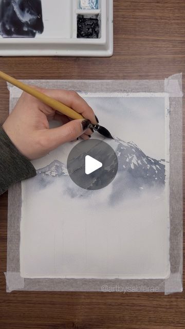 Winter Landscape Watercolor Painting, Watercolour Winter Landscape, Western Watercolor Paintings Easy, Watercolor Snow Scenes, Watercolor Winter Scenes, Winter Watercolor Paintings, Watercolor Mountains Tutorial, Scene Tutorial, Winter Landscape Watercolor