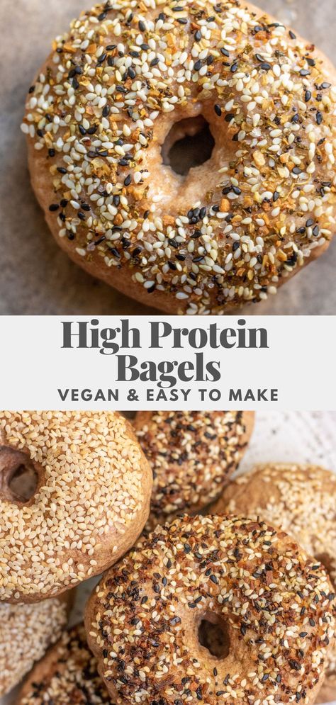 These high protein bagels are vegan and an easy and healthy breakfast option made with 2 main ingredients that provide 12 grams of high quality plant based protein per bagel. High Protein Bagels, Vegan Protein Breakfast, Protein Bagels, High Protein Vegan Breakfast, Vegan Bagel, Vegan Protein Recipes, Vegan Breakfast Easy, High Protein Vegan Recipes, High Protein Low Calorie