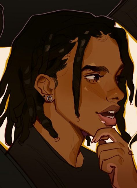 Black Dreads Drawing, Black Dude Drawing, Anime Dreadlocks Pfp, Dreadhead Oc Art, Masculine Art Reference, Black Man With Dreads Drawing, Dread Heads Drawing, Black Male Art Drawing, Semi Realistic Cartoon Art Style