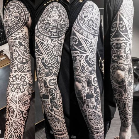 Aztec tattoo by Sara Sweetkiller Bertoletti #SaraBertoletti #SaraSweetkillerBertoletti #Aztectattoo #Aztectattoos #Aztec #Mexican #Mesoamerica #PreColombian #ancientculture | Aug 7th 2019 | 1128410 Aztec Sleeve Tattoos Design, Mexican Arm Tattoo, Aztec Tattoo Designs Sleeve, Mexican Sleeve Tattoo Men, Mexican Leg Tattoo, Mexican Mandala Tattoo, Mexican Tattoo Ideas For Men Aztec, Mexican Sleeve Tattoo, Aztec Neck Tattoo