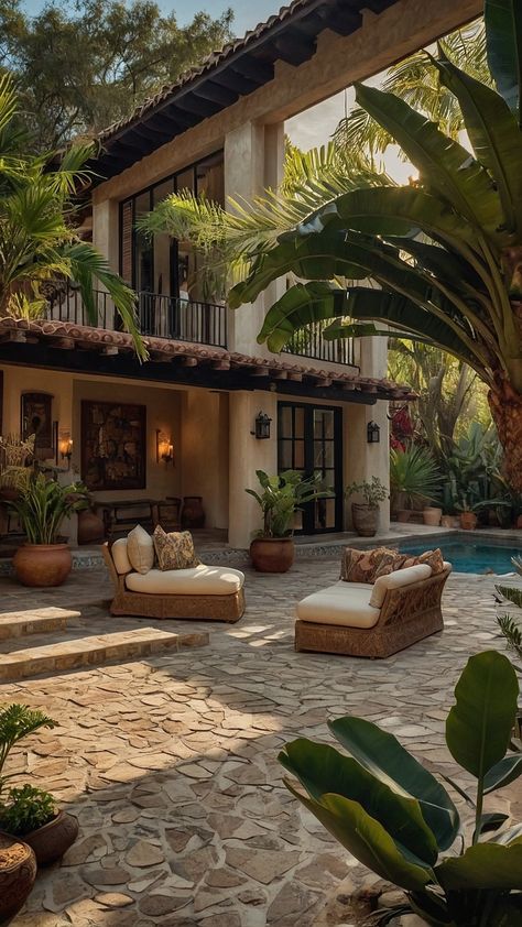 Vibrant Vistas: 15 Stunning Ideas for Hacienda Style Houses - Cheerful Talks House Design Mexican Style, Mexican House Style, Mexican Houses Exterior Haciendas, Spanish Architecture Hacienda Style, Mexican Garden Hacienda Style, Mexican Modern House, Mexican Modernism Interior, Hacienda Style House, Spanish Modern Interior