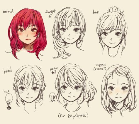 Hairstyles from the Front View. I have never been sure what a braided hairstyle from the front looks like. Now I do. Anime Hairstyles, Pelo Anime, Some Drawings, Manga Hair, Drawing Faces, 캐릭터 드로잉, 인물 드로잉, Poses References, Digital Painting Tutorials