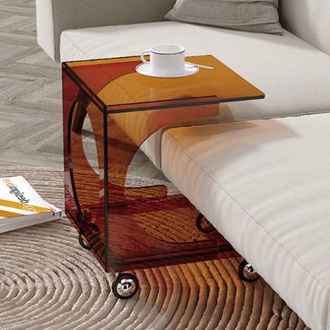 Eclectic End Table, Colored Side Tables, Interesting Side Tables, Apollo Box Home Decor, Side Table With Wheels, Acrylic Designs Interior, Cool Furniture Creative, Vibey Living Room, Trendy House Decor