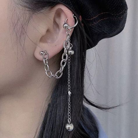 Kpop Earrings, Cool Jewelry, Clip Earring, Fake Piercing, Titanium Earrings, Tassels Fashion, Trendy Earrings, Ear Cuffs, Dangly Earrings