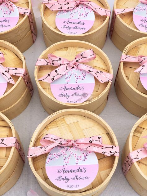 Dimsum Packaging, Cherry Blossom Baby Shower Ideas, Cherry Blossom Party Favors, Ide Gift, Dumpling Party, Ide Hampers, Mulan Birthday, Family Reunion Decorations, Baby Party Themes