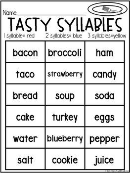 Syllable Worksheets by Stephany Dillon | Teachers Pay Teachers Christmas Syllable Activities, Syllables Worksheet, Children Worksheets, Color The Number, Segmenting Words, Syllables Activities, First Grade Words, Closed Syllables, Structured Literacy