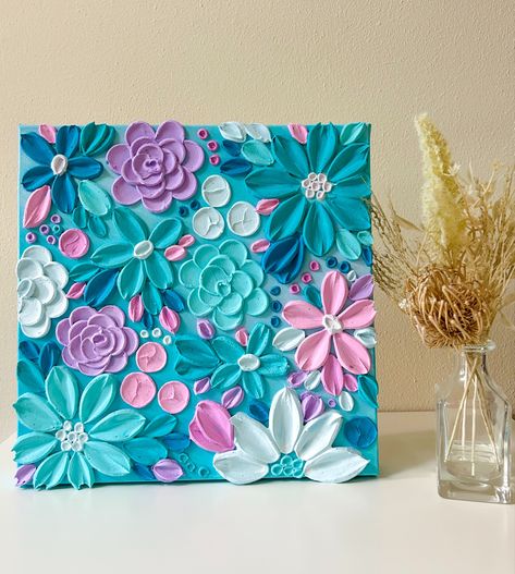 Textured Petal Art, Small Canvas Texture Art, Easy Textured Art, Floral Textured Art, Flower Texture Art, 3d Flower Art, Textured Flower Painting, Impasto Artwork, 3d Art Painting