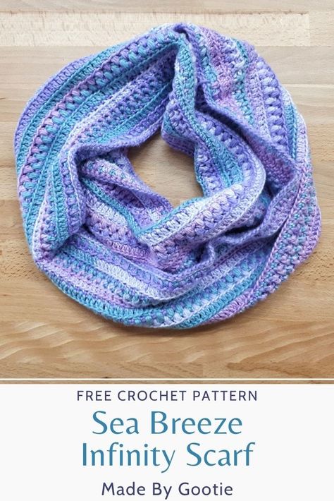 Textured Infinity Scarf Crochet Pattern - Free Pattern - Made by Gootie Crochet Infinity Scarf Free Pattern Kids, Crochet Infinity Scarf Free, Infinite Scarf Crochet, Free Crochet Pattern Infinity Scarf, Free Infinity Scarf Crochet Pattern, Lion Brand Ferris Wheel Yarn Patterns, Infinity Scarf Crochet Free Pattern, Textured Crochet Stitches, Crochet Infinity Scarf Free Pattern