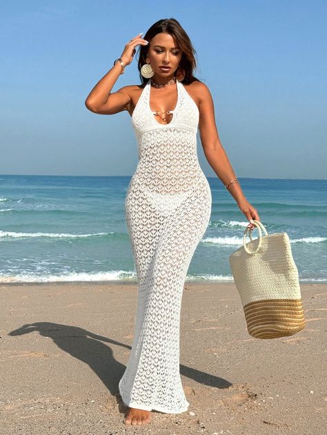 Multicolor  Collar Sleeveless Fabric Plain  Embellished Slight Stretch  Women Clothing Cover Ups Swimwear Beachwear Dresses, Outfit Plage, Greece Fits, Beachwear Dresses, Swim Cover Up Dress, Beach Fits, Europe Outfits, Vacay Outfits, Long Tank Tops