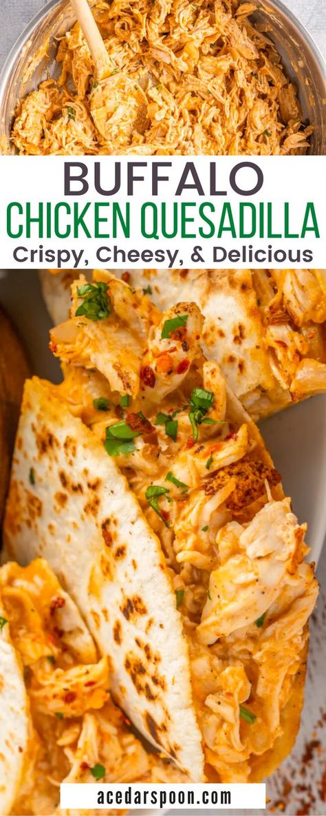 Get ready for a flavor-packed dish that the whole family will love! My Buffalo Chicken Quesadilla is the perfect lunch or dinner option for busy days. Combining the classic flavors of buffalo chicken with ooey gooey melted cheese, all wrapped up in a crispy tortilla - this recipe is sure to be a hit! Chicken Tortilla Wraps, Buffalo Chicken Wrap Recipe, Buffalo Chicken Quesadilla, Buffalo Recipe, Chicken Quesadilla Recipe, Easy Buffalo Chicken, Buffalo Chicken Recipes, Chicken Wrap Recipes, Chicken Lunch