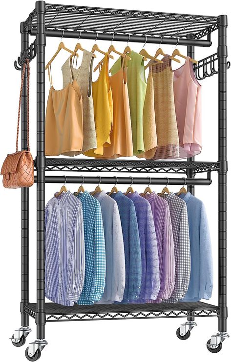 VIPEK V12 Mini Rolling Clothes Rack Heavy Duty Clothing Rack for Hanging Clothes Adjustable Metal Wire Shelving Portable Closet with Wheels Side Hooks, Freestanding Closet Wardrobe, Black Freestanding Closet, Furniture Build, Rolling Clothes Rack, Free Standing Closet, Wardrobe Black, Laundry Rack, Heavy Duty Clothes Rack, Room Vibes, Portable Closet