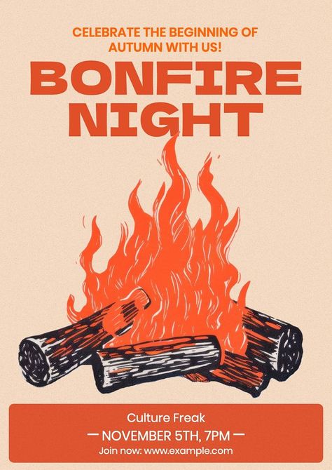 Bonfire night poster template | premium image by rawpixel.com / Hein Fire Vector, Worship Night, Poster Text, Bonfire Party, Beach Bonfire, Bonfire Night, Party Poster, Event Poster, Free Design Resources