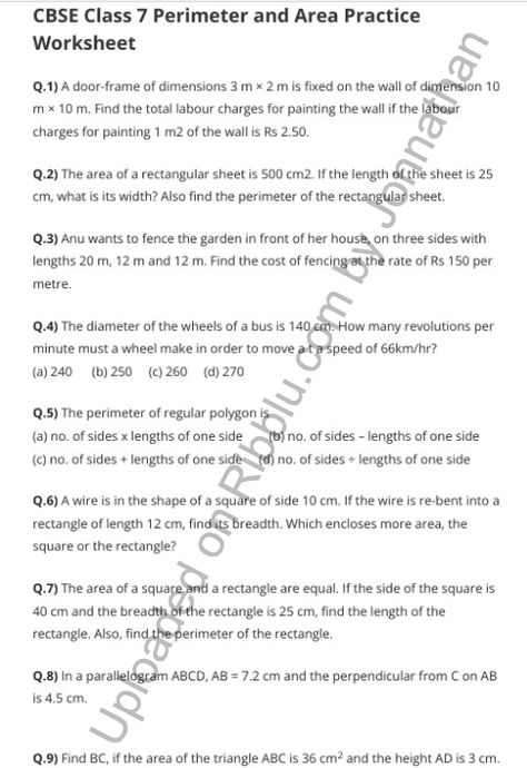 Download free pdf of Chapter 11 Perimeter and Area Worksheets for Class 7 Maths. Students can easily get all the Class 7… The post Perimeter and Area Worksheets for Class 7 Maths – Chapter 11 appeared first on CBSE Papers and Worksheets in PDF For free. Class 7 Maths Worksheet, Maths Questions, Area And Perimeter Worksheets, Perimeter And Area, Area Worksheets, Find The Perimeter, Perimeter Worksheets, Sample Question Paper, Math Olympiad