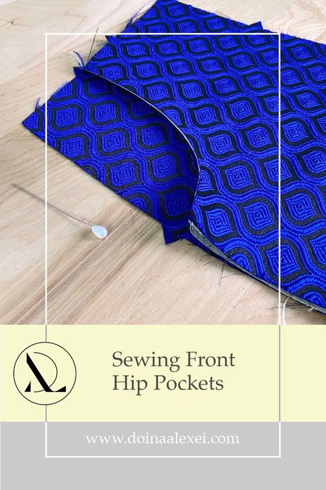 A step-by-step guide on sewing a front-hip pocket. How to align the facing to the pocket opening edge and how to pin and stitch the pocket bag. In addition, using essential sewing techniques like trimming and notching seam allowance edges, to achieve flat, well-defined pocket edges. Pockets Sewing Ideas, Sewing Club, Apparel Sewing, Sewing Pockets, Sewing Easy, Sewing Easy Diy, Seam Allowance, Trouser Pocket, Jean Pockets