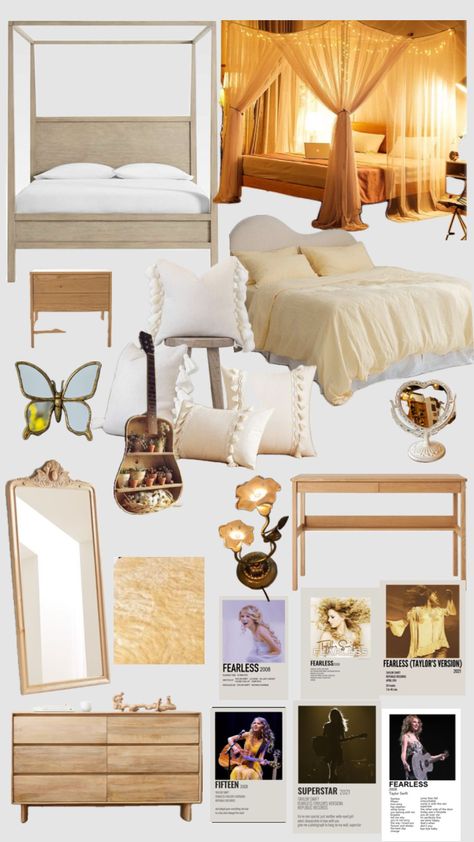 #taylor swift #fearless #yellow/gold bedroom￼ Yellow Gold Bedroom, Taylor Swift Bedroom, Taylor Swift Fearless, Gold Bedroom, Dream Room, New Room, Bedroom Inspirations, Room Makeover, Room Inspo