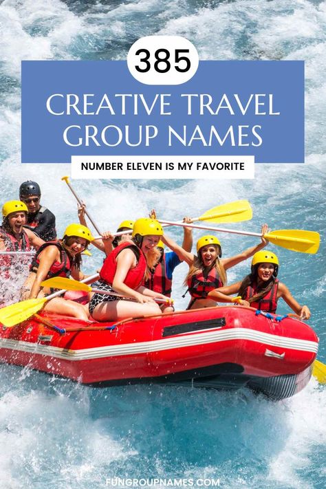 Explore over 385 travel group names for every type of trip. Find unique, catchy names to inspire your next adventure! Trip Group Chat Names, Travel Company Names, Group Chat Names, Group Names Ideas, Group Trip, Catchy Names, Float Trip, Travel Team, Friends Travel