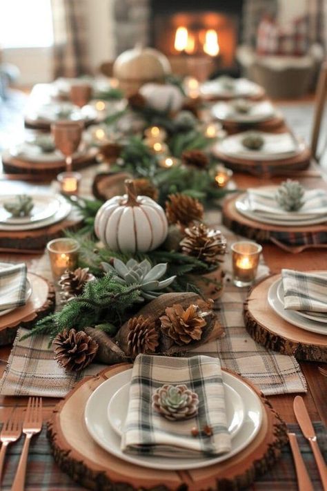 Autumn Is My Favorite Color!� | Autumn table settings | Facebook Fall Event Decor Ideas, Fall Theme Table Decor, Rustic Fall Table Decor, Autumn Dinner Table, Farmhouse Dinner Table, October Dinner, Farmhouse Tablescape, Thanksgiving Dinner Table Setting, Fall Table Setting