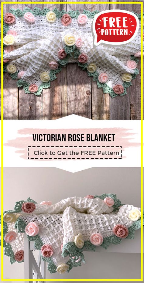 crochet Victorian Rose Blanket free pattern - FREE Crochet Victorian Rose Blanket Pattern for Beginners. Click to Get the Pattern #Blanket  #crochet #crochetpattern
 via @shareapattern.com Free Crochet Vintage Rose Granny Square Pattern, Flower Crochet Blanket Pattern Free, Crochet Rose Blanket Pattern Free, Crochet Afghan Patterns Free Vintage, Crochet Victorian Pattern, Crochet Bouquet Blanket, Bouquet Blanket, Crochet Rose Blanket, Rose Crochet Blanket