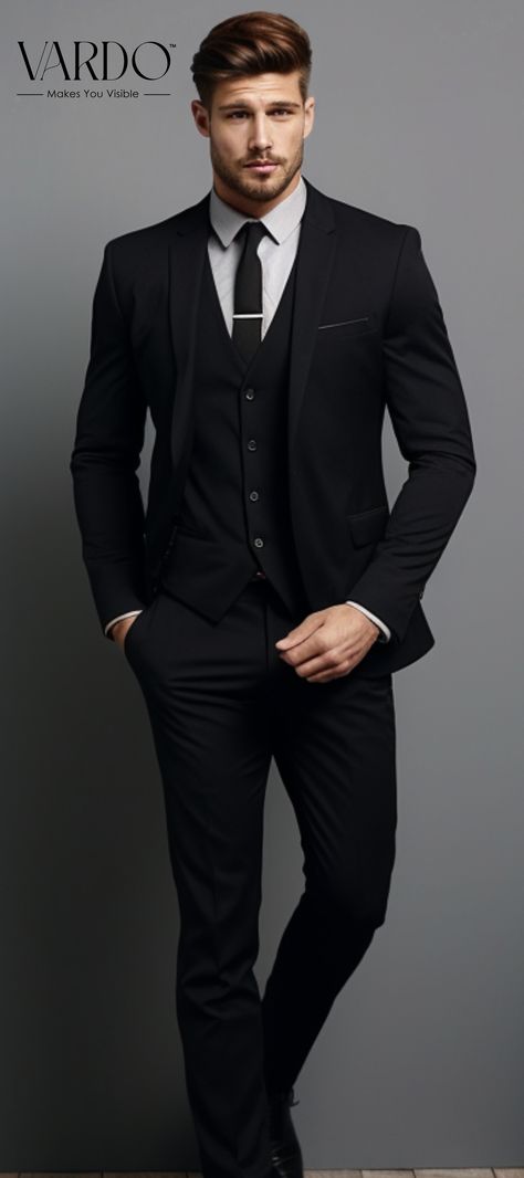 Black Wedding Suit for Man Blazer And Waistcoat Mens, Mens Black 3 Piece Suit, Trendy Black Suits For Men, Black Three Piece Suit Men Wedding, Formal 3 Piece Suits Men, Full Black 3 Piece Suit Men, Black Suit With Waistcoat, Suit For Men Wedding Black, Black Suit For Men Formal