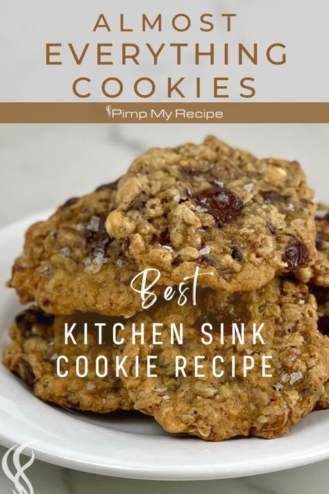 Twice Baked Cookies, Everything But The Kitchen Sink Cookies Oatmeal, Cookies With Everything In Them, Oatmeal Kitchen Sink Cookies, Everything But The Kitchen Sink Cookies, Crispy Cookies Recipe, Kitchen Sink Cookie Recipe, Kitchen Sink Cookies Recipe, Everything Cookies