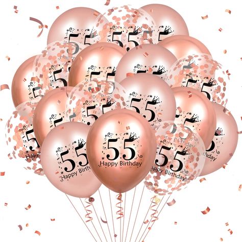 PRICES MAY VARY. Rose Gold Balloons: Includes 18 latex balloons with 55th birthday confetti design for decorating Durable Material: Made from quality latex that is reusable and not prone to tearing Easy to Use: Balloons inflate with air or helium and can be decorated with confetti for party decor Wide Applications: Perfect for birthday parties, celebrations, and events Decoration Ideas: Use balloons to decorate walls, tables, gardens, trees, cars, and more Features: 🎈Special Design Birthday Dec Birthday Party Decorations For Women, 90th Birthday Party Decorations, 60th Birthday Balloons, Happy 85th Birthday, 30th Birthday Balloons, 80th Birthday Party Decorations, Balloons Rose Gold, 50th Birthday Balloons, Happy 65 Birthday