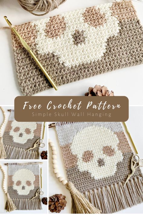 Crochet Skull Patterns, Wall Hanging Crochet, 2023 Crochet, Crochet Wall Hanging, Simple Skull, Crochet Wall Art, Hanging Crochet, Crochet Skull, Ropa Aesthetic