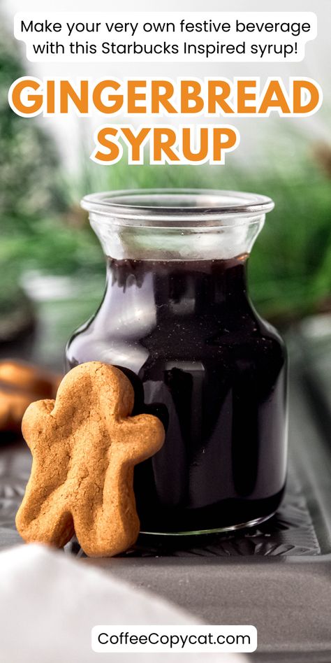 My Starbucks-inspired gingerbread syrup is the perfect addition to your holiday beverage collection. This delicious syrup captures the warm and cozy flavors of gingerbread, adding a touch of sweetness and spice to your favorite holiday drinks. Whether you're whipping up a festive gingerbread latte or adding a drizzle to your morning coffee, this syrup is sure to delight your taste buds. #gingerbreadsyrup #starbucksholidaydrinks #winterstarbucksdrinks Winter Spice Coffee Syrup, Diy Gingerbread Syrup, Gingerbread Syrup Starbucks, Gingerbread Coffee Syrup Recipe, Copycat Starbucks Syrups, Gingerbread Simple Syrup Recipe, All Spice Recipe Homemade, Homemade Gingerbread Syrup, Gingerbread Syrup Cocktail