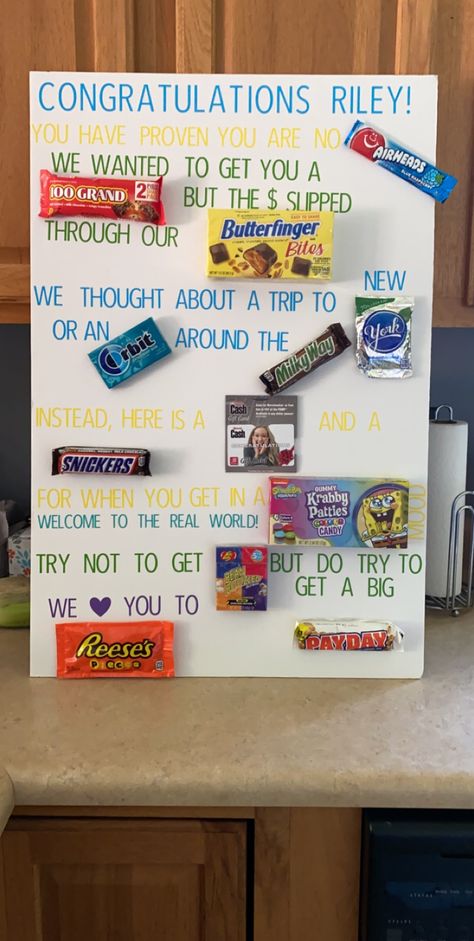 Congrats Candy Poster, Candy Card For Graduation, Graduation Candy Card Ideas, Senior Candy Poster, Nephew Graduation Gifts, Elementary Graduation Signs, Poster For Graduation Ideas, 5th Grade Graduation Poster Ideas, Graduation Candy Bar Poster