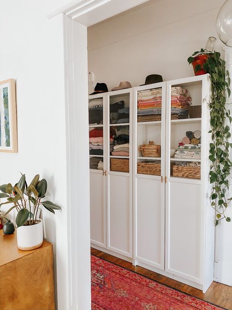 8 IKEA Items We Have & Love — Lucky Andi Narrow Hallway Storage, Hallway Storage Cabinet, Billy Ikea, Ikea Items, Billy Regal, Ikea Hallway, Pretend Kitchen, Hallway Closet, Narrow Cabinet