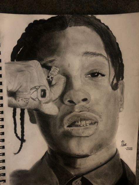 Portrait Gcse Art, Asap Rocky Painting, Asap Rocky Drawing, Rocky Drawing, Drawing Ideas Realistic, Rocky Tattoo, Fake Skin, Artistic Ideas, Artsy Aesthetic