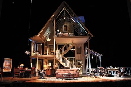 I love sets with 2 floors, let alone THREE! August:Osage County is such a good show... yes Broadway enjoys insanely messed up crazy shows. evidently House On Stage, House Set Design, August Osage County, Bühnen Design, Theatre Inspiration, Osage County, Theatre Scene, Set Design Theatre, Theatre Design