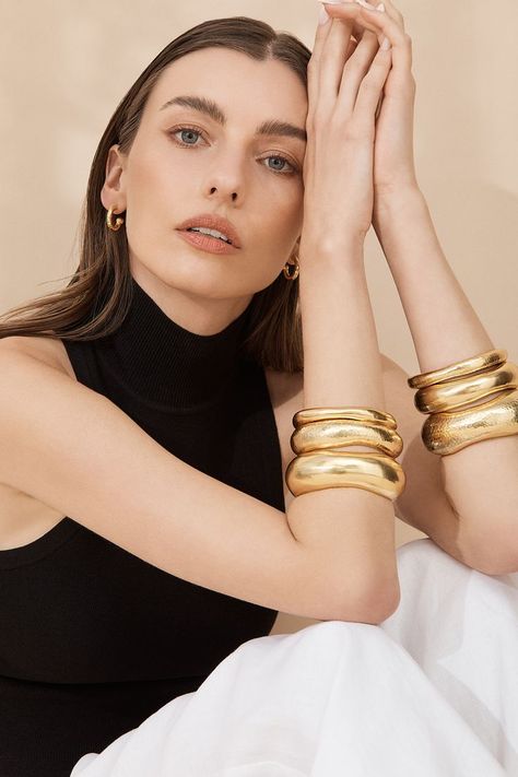 VALÉRE The Sienna 24k Gold-Plated Bracelet Brand Aesthetic, Black Family, 2024 Style, Models Makeup, Wide Bracelet, Refined Style, Gold Plated Bracelets, Shine Bright, Minimal Fashion