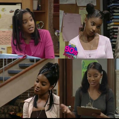 Natural 2000s Hairstyles, Popular 90s Hairstyles Black Women, 1980s Hairstyles Black Women, 90s Hairstyles Black Women Natural Hair, 1990 Hairstyles Black Women, 90’s Hairstyles Black, Reagan Gomez 90s Outfits, Reagan Gomez Preston 90s, Sister Sister Hairstyles 90s