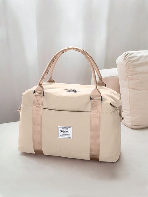 Beige Sporty Collar  Polyester Letter,Plain  Embellished   Luggage & Travel Bags Airport Bags Travel, Purple Luggage, Womens Weekender Bag, Bag Workout, Nylon Travel Bag, Weekender Bags, Sports Bags Gym, Yoga Dance, Adjustable Bag