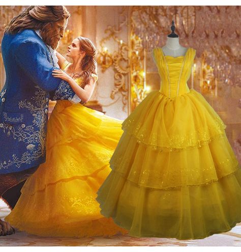 2017 Disney Beauty and The Beast Belle Dress Emma Watson Belle Yellow Dress Belles Dress Beauty And The Beast, Belle Prom Dress, Belle Dress Costume, Fantasia Dress, Beauty And The Beast Dress, Princess Belle Costume, Princess Belle Dress, Selkie Dresses, Yellow Party Dresses