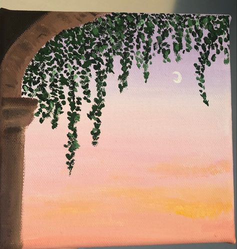 Pretty Pictures To Paint, Aesthetic Landscape Painting Easy, Super Simple Painting Ideas, Scenic Painting Easy, Sunrise Painting Ideas, Easy Acrilyc Painting, Simple Nature Paintings Acrylic, Easy Nature Paintings For Beginners, Aethstetic Painting