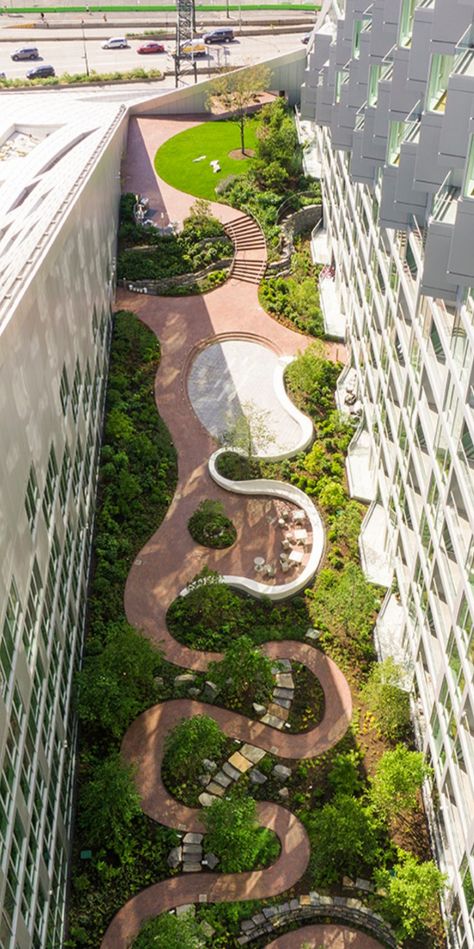 Green Plaza Design, Green Roof Ideas, Green Roofs Architecture, Sculpture Garden Architecture, Green Roof Architecture Rooftop Gardens, Green Urban Design, Jwe2 Park Ideas, Park Ideas Design, Parking Building Design